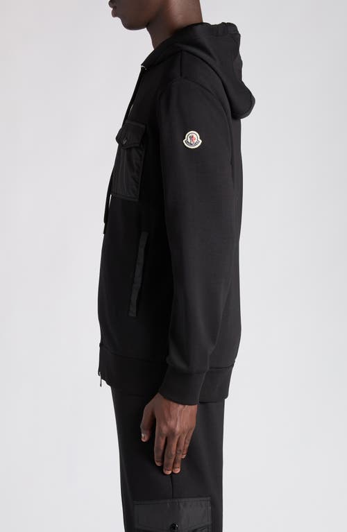 Moncler Hooded Drawstring Cardigan Chest Pocket In Black