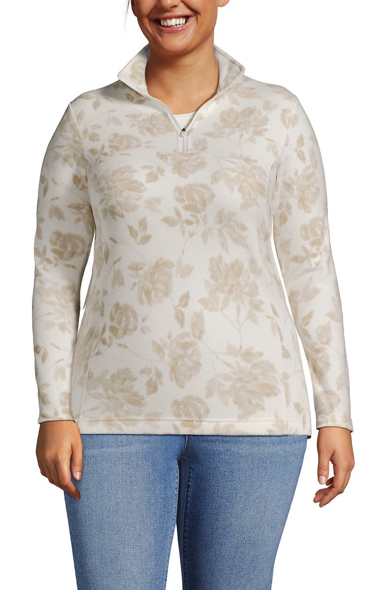 Lands' End Anyweather Fleece Quarter Zip Pullover, Main, color, Champagne Floral