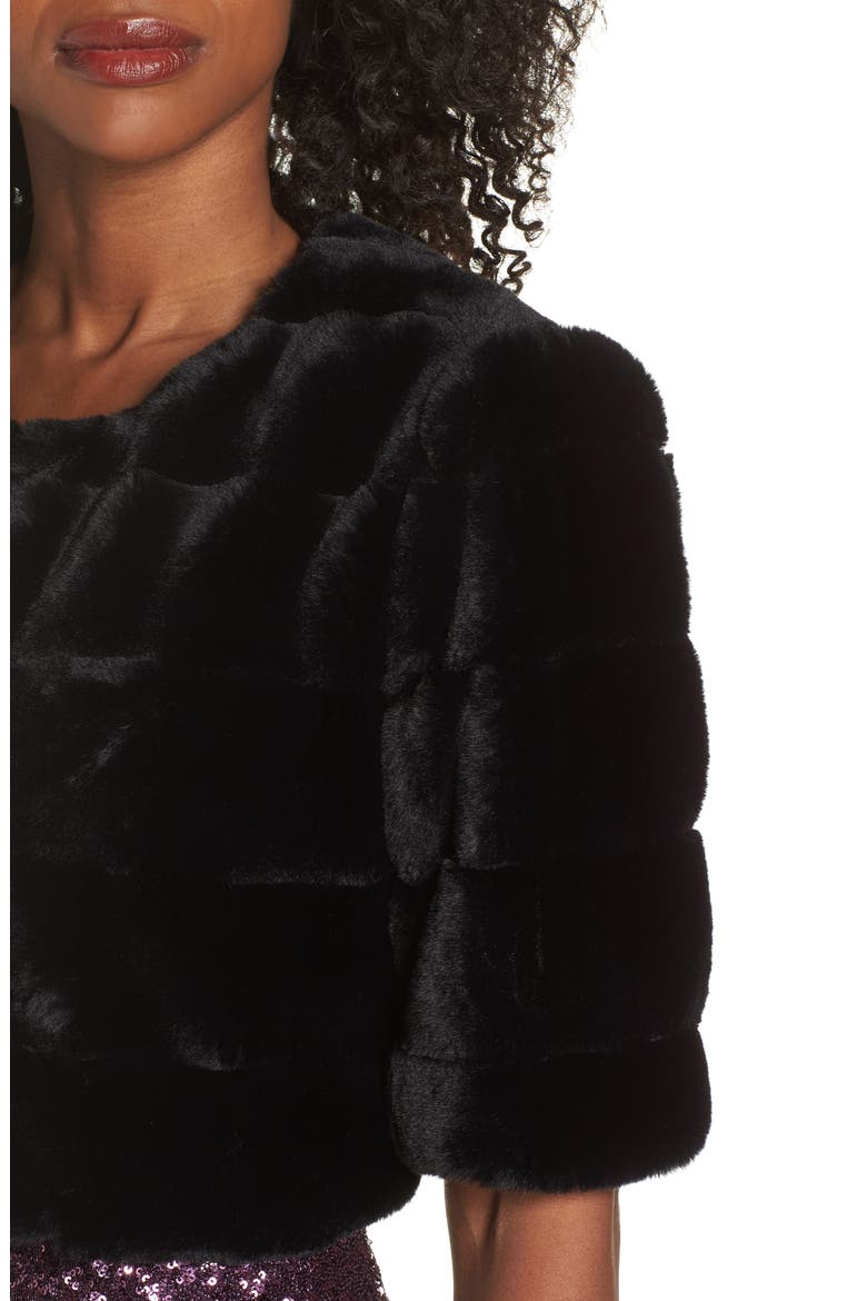 Faux Fur Crop Jacket, Alternate, color, BLACK