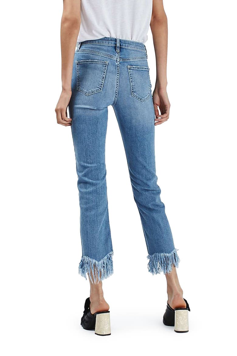 Fringe Hem High Rise Jeans, Alternate, color, MID DENIM