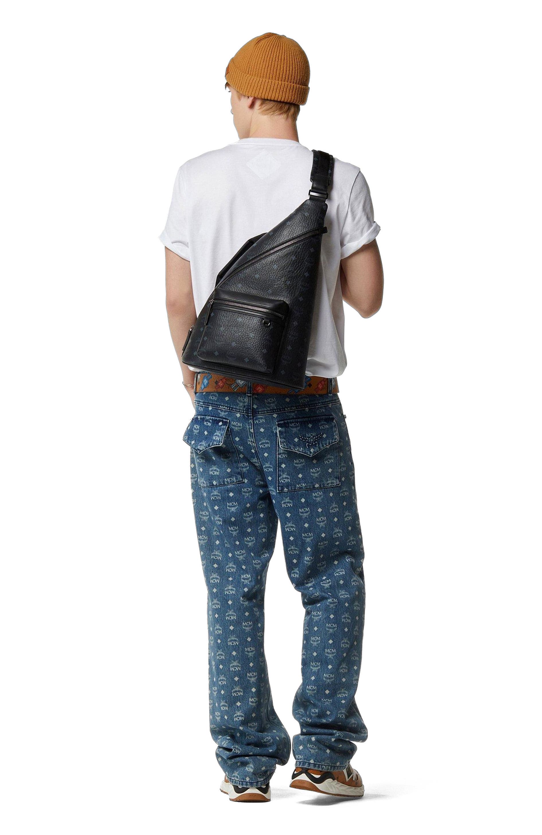 MCM Medium Aren Sling in Visetos, Alternate, color, Bk