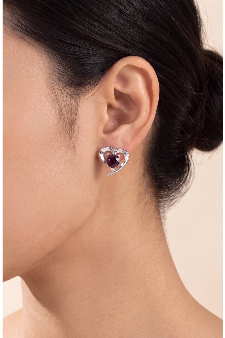 Heart Shaped Elegant Gem Accent Stud Earrings, Alternate, color, Purple