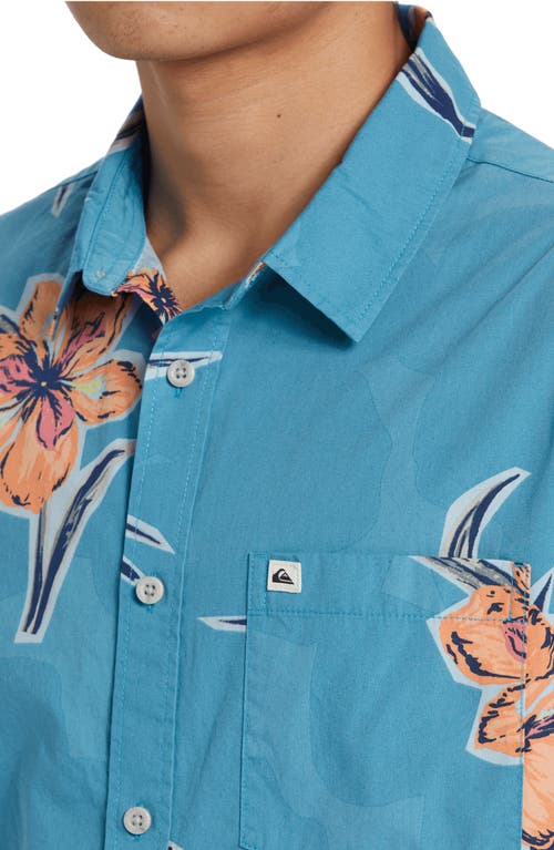 Quiksilver Apero Floral Short Sleeve Stretch Cotton Button-up Shirt In Blue