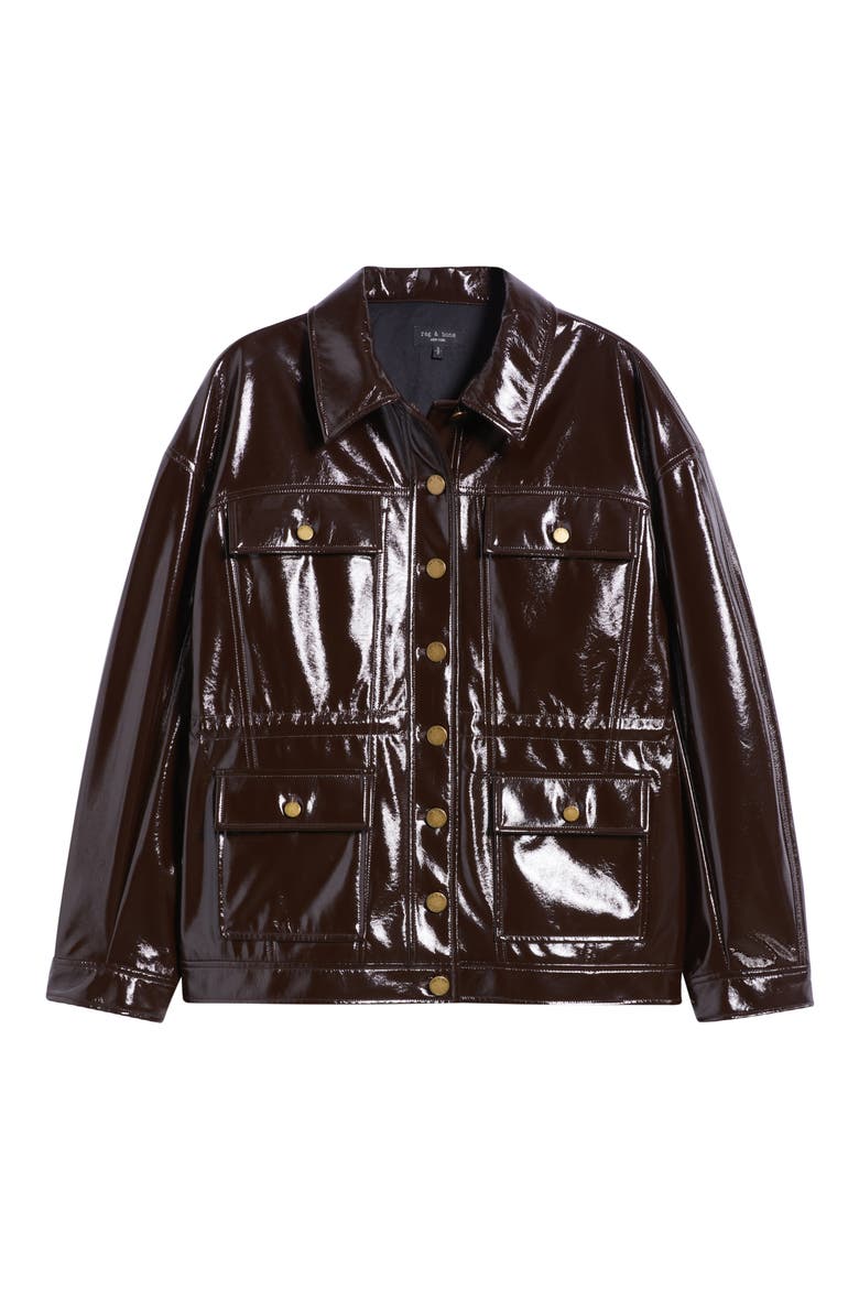 Amy Faux Patent Leather Jacket, Alternate, color, BROWN