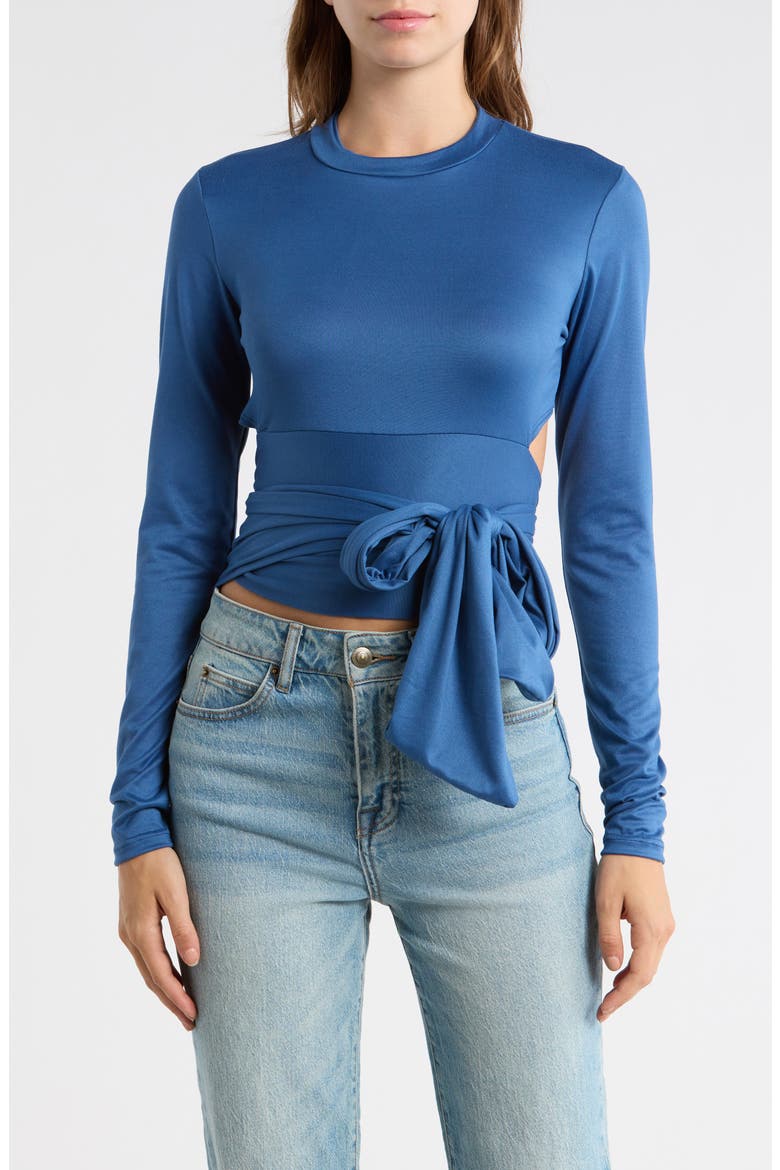 Wrap Front Long Sleeve Top, Main, color, LYONS BLUE SLUB
