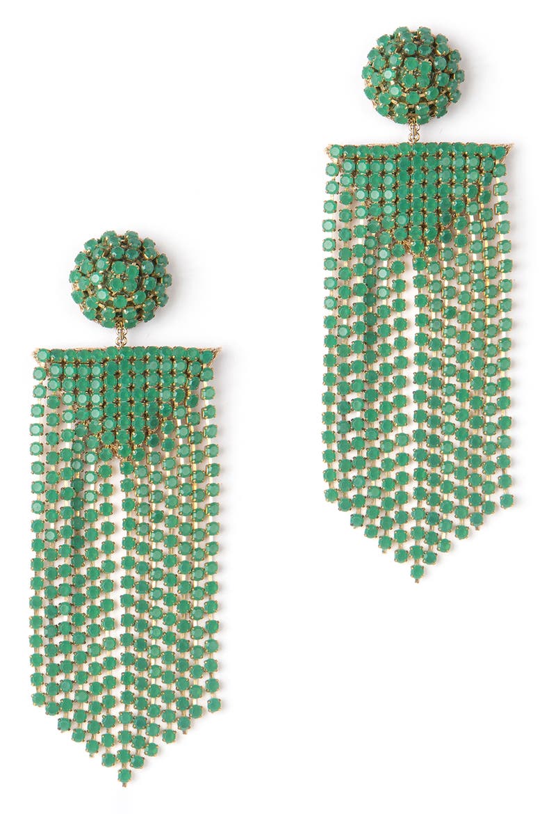Fanning Crystal Drop Earrings, Main, color, GREEN