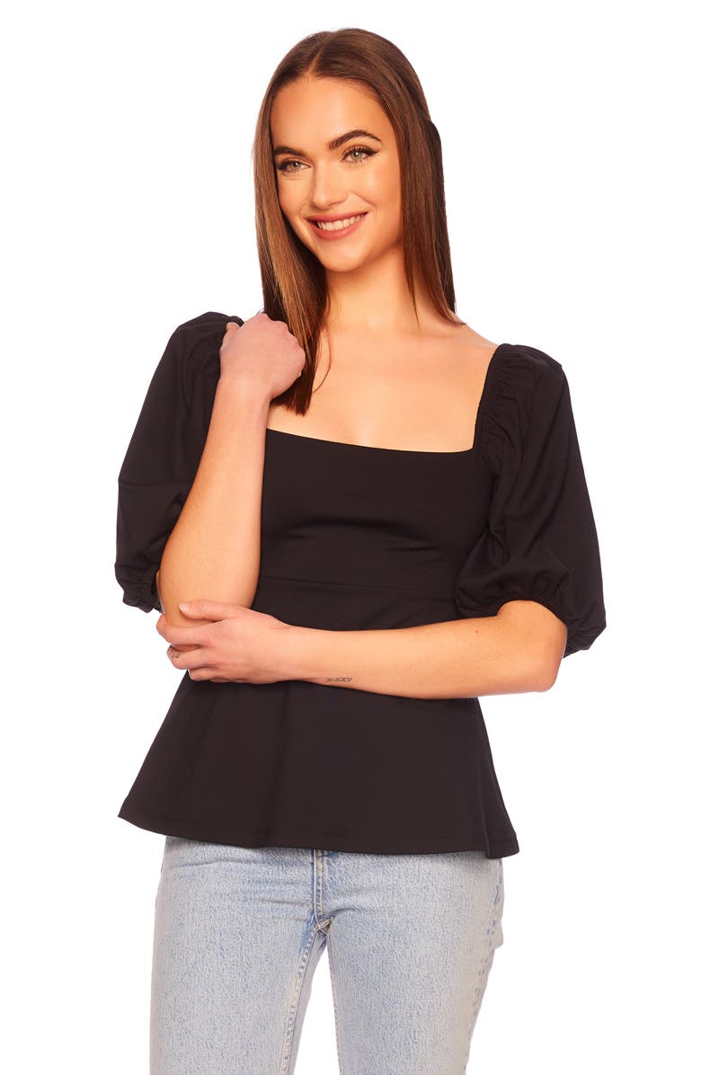 Susana Monaco Puff Sleeve Top, Alternate, color, Black