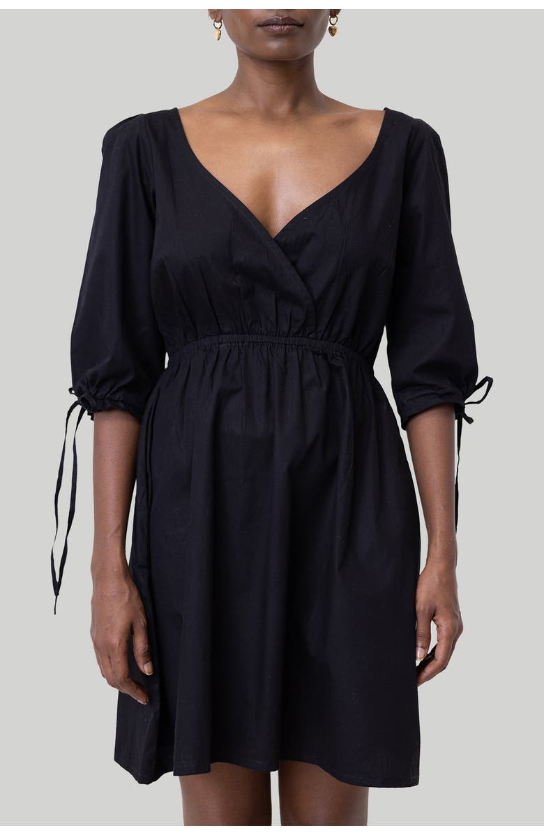Reistor Gathered Elbow Sleeve Short Dress, Alternate, color, Black