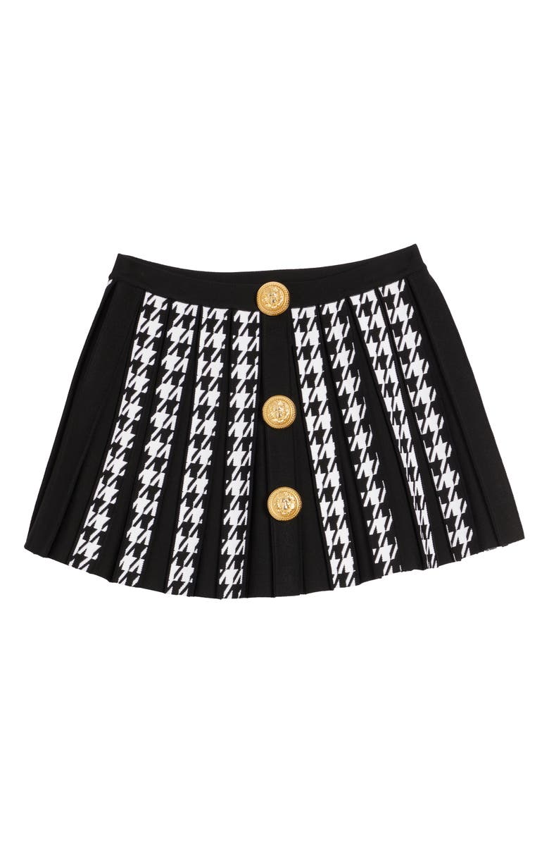Balmain Houndstooth Pleated Knit Miniskirt, Alternate, color, 