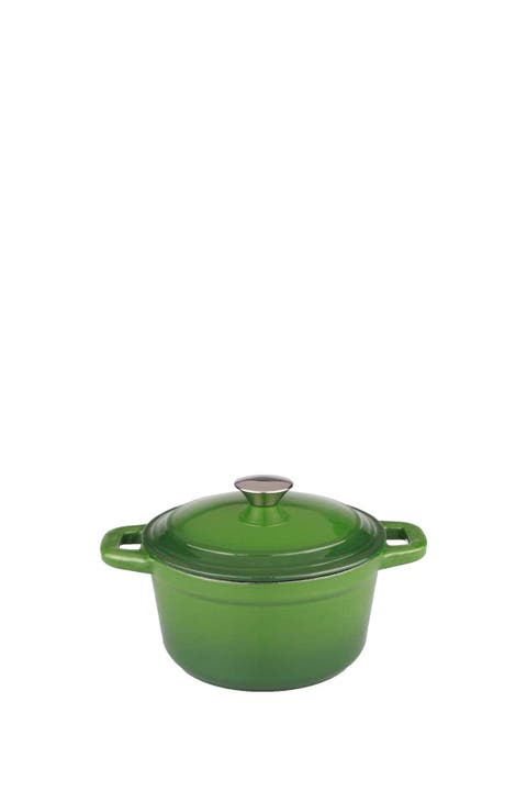 3 Quart Green Cast Iron Covered Stockpot