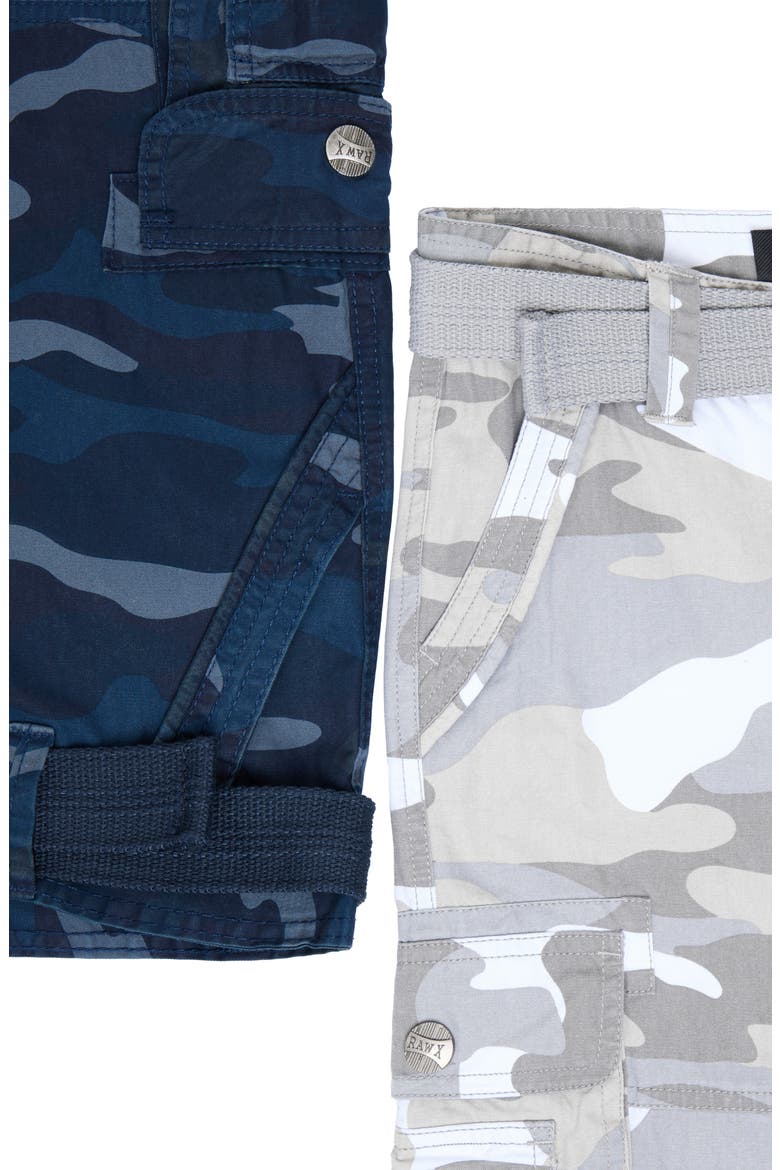Kids' 2-Pack Belted Twill Cargo Shorts, Alternate, color, WHITE CAMO/ NAVY CAMO