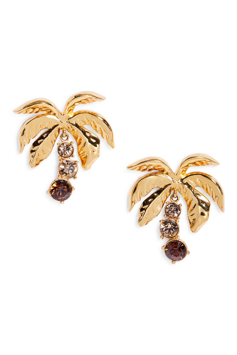 Palm Tree Crystal Clip-On Earrings, Main, color, TOPAZ