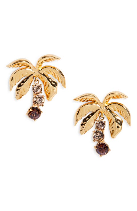 Palm Tree Crystal Clip-On Earrings