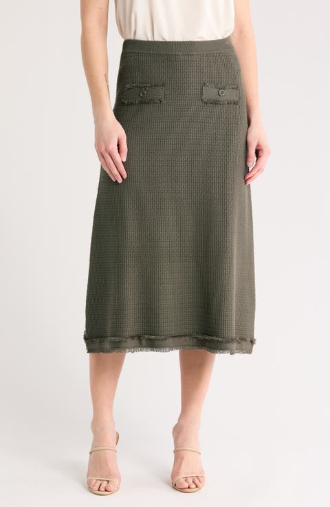 Fray Hem Midi Sweater Skirt