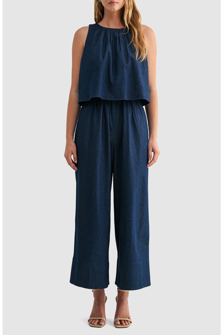 Sleeveless Popover Denim Jumpsuit, Main, color, DARK DENIM