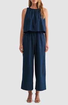Mila Mae Sleeveless Popover Denim Jumpsuit