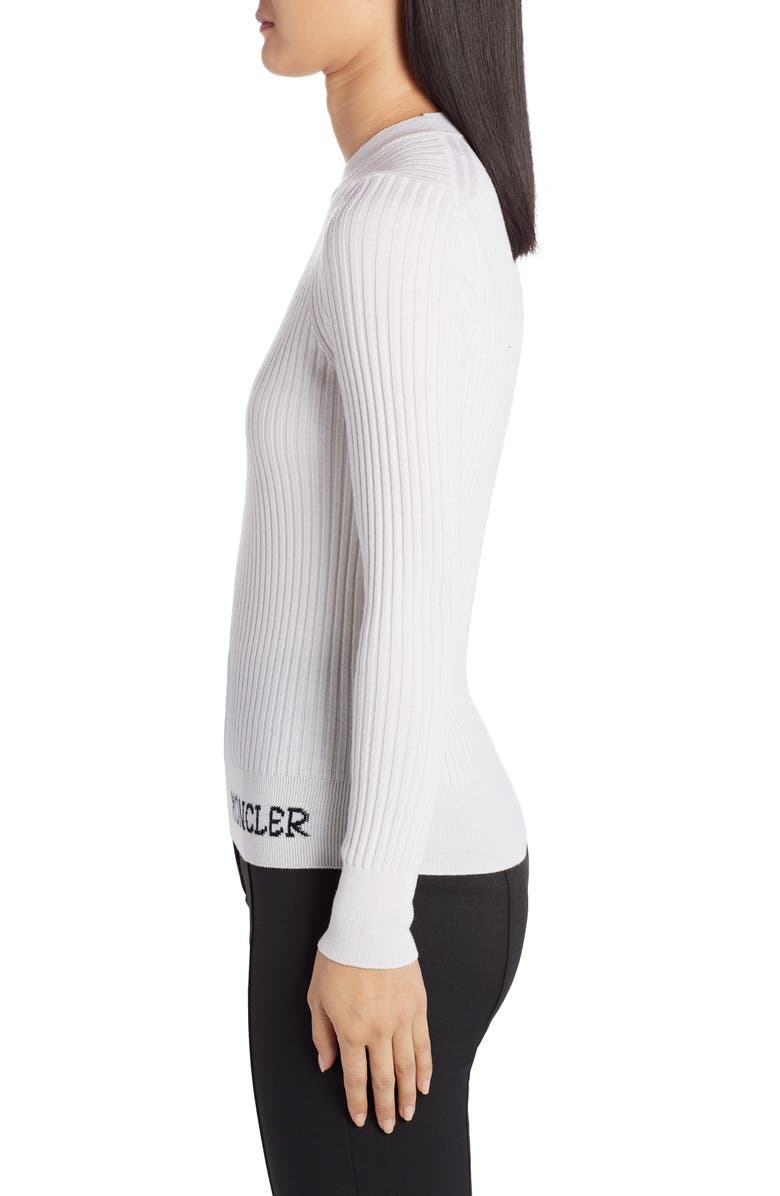 Moncler Jacquard Logo Rib Wool Sweater, Alternate, color,