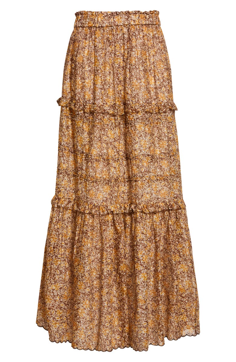 Isabel Marant Étoile Volomia Mixed Print Tiered Cotton Maxi Skirt, Alternate, color, Brown/ Khaki/ Yellow