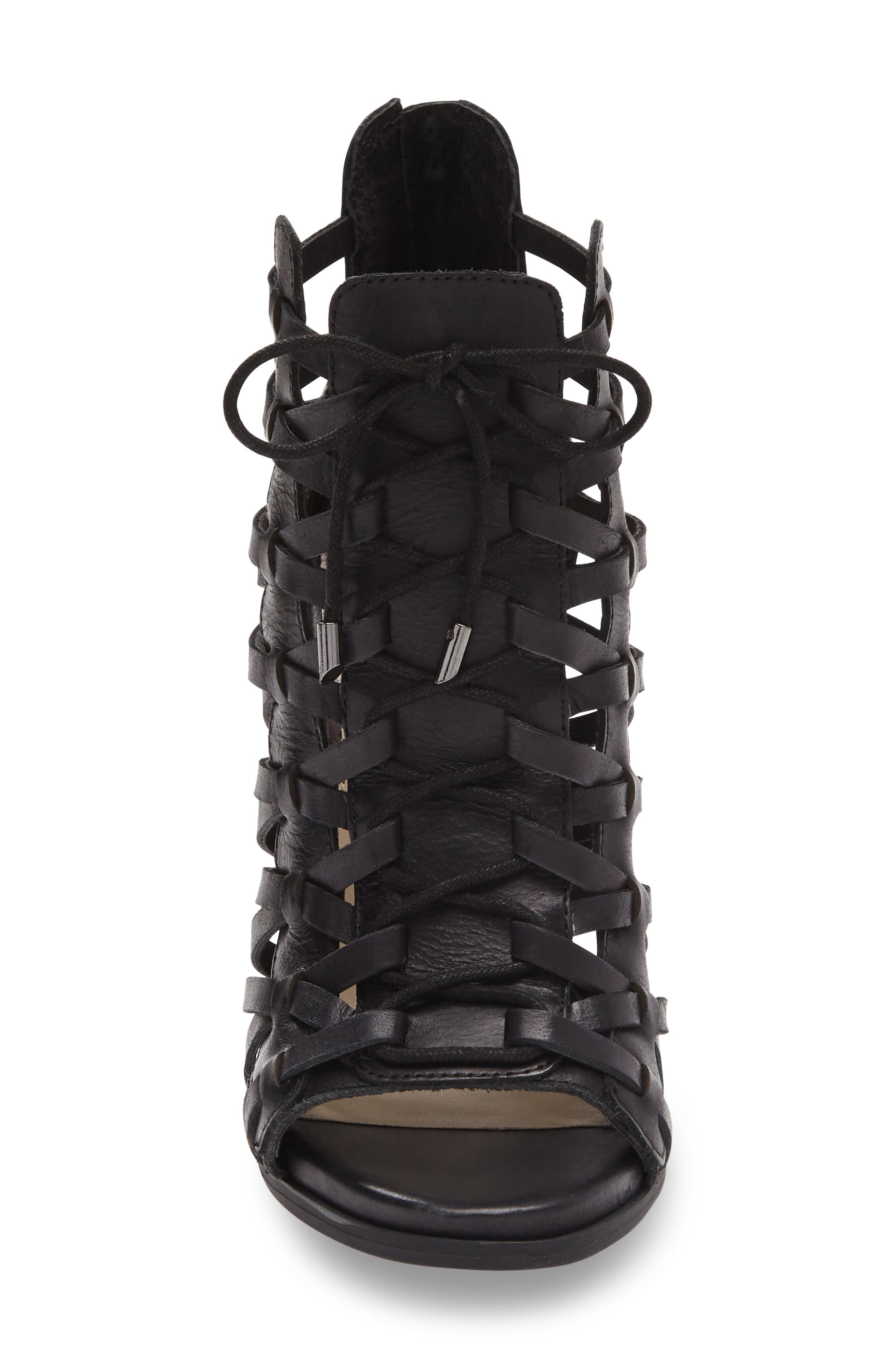 Riana Woven Leather Cage Sandal, Alternate, color, BLACK LEATHER