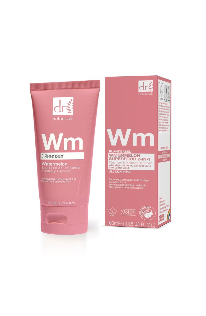 DR BOTANICALS Superfood 2-in-1 Cleanser & Makeup Remover with Glycolic Acid, Salicylic Acid & Lactic Acid, Main, color, White