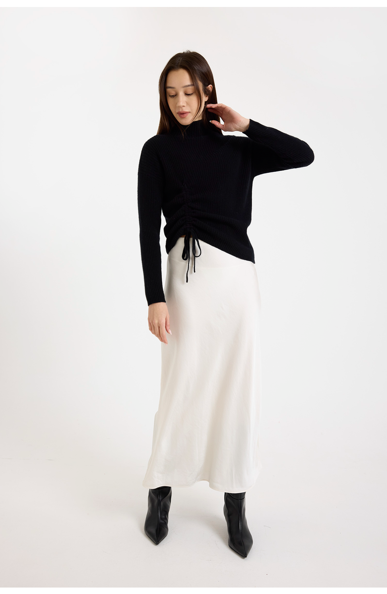 Brodie Pure Cashmere Rouched High Neck Long Sleeve Jumper, Alternate, color, Black