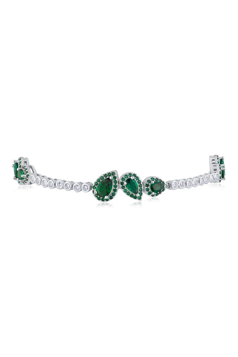 Cubic Zirconia Pear Halo Station Tennis Bracelet, Main, color, GREEN/ SILVER