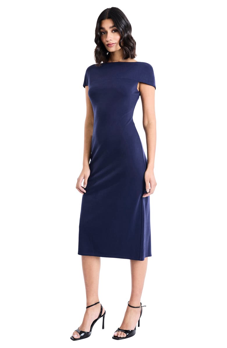 Maggy London Cap Sleeve Midi Sheath Dress, Alternate, color, Evening Blue