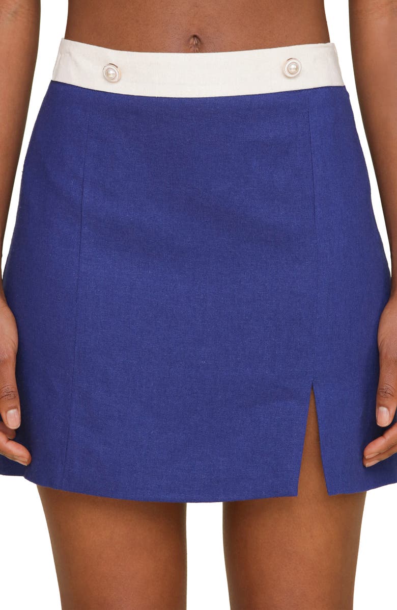 Avec Les Filles Colorblock Linen Blend Miniskirt, Alternate, color, Navy