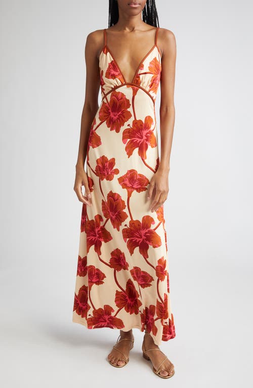 Johanna Ortiz Sendero De Astromelias Floral-print Satin Maxi Dress In Multi
