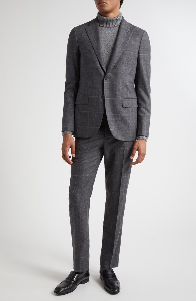 Boglioli B-Line Windowpane Check Virgin Wool Suit, Main, color, Grey