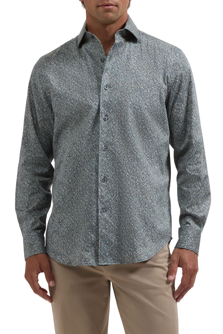 Alvin Shaped Fit Floral Cotton Shirt, Main, color, OLIVE