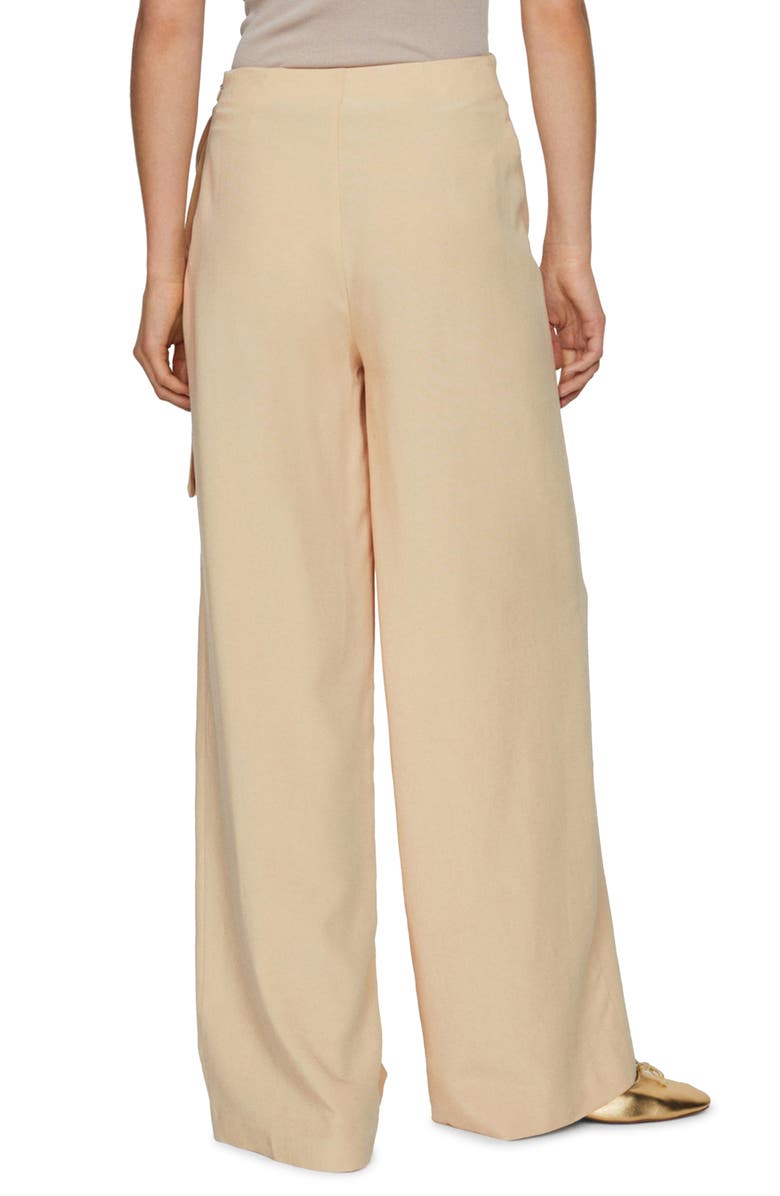 MANGO Knotted Wide Leg Pants, Alternate, color, Beige