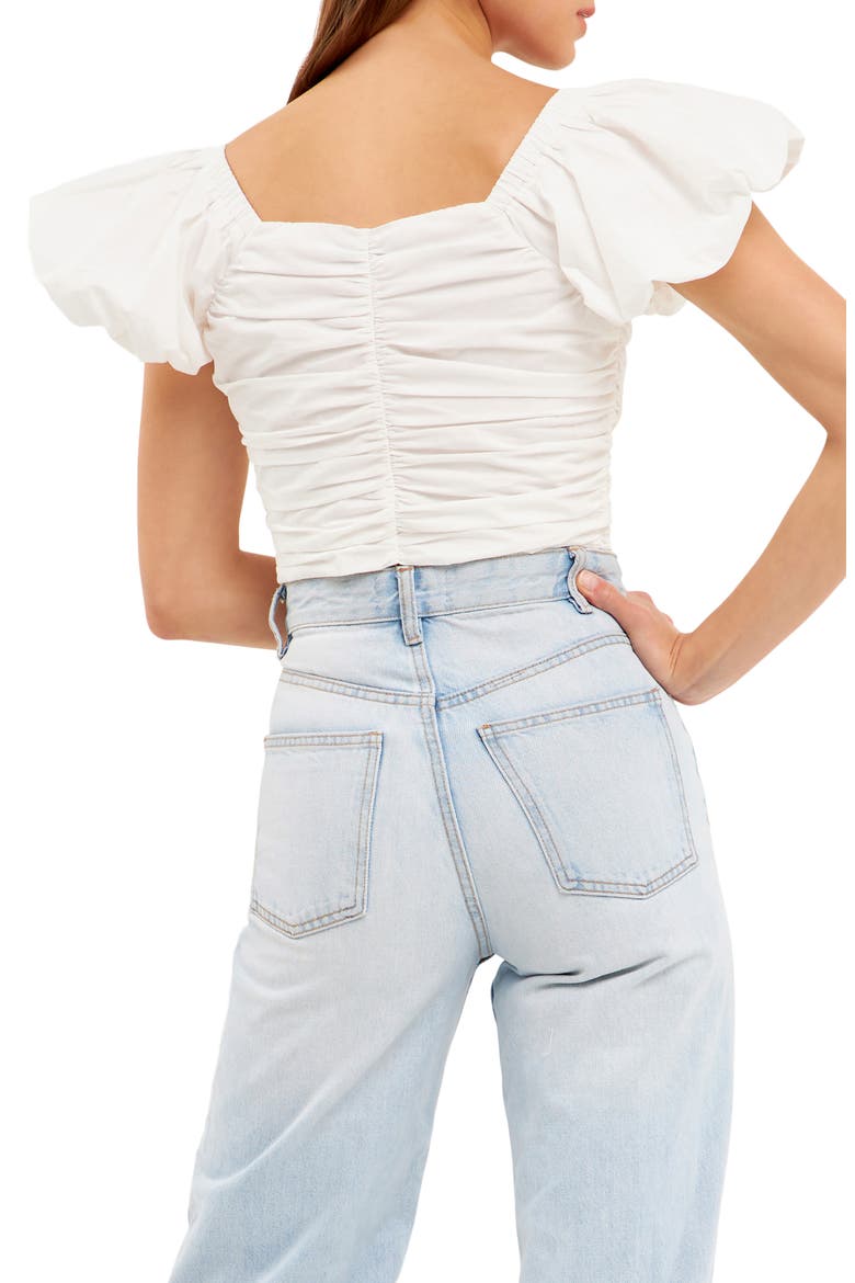 Shirred Puff Sleeve Crop Top, Alternate, color, WHITE