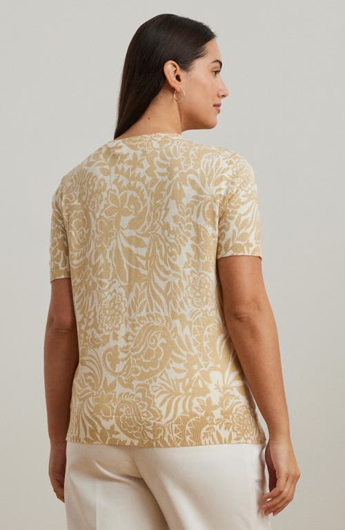 Ralph Lauren Plus Size Floral Cotton-blend Short-sleeve Sweater In Neutral