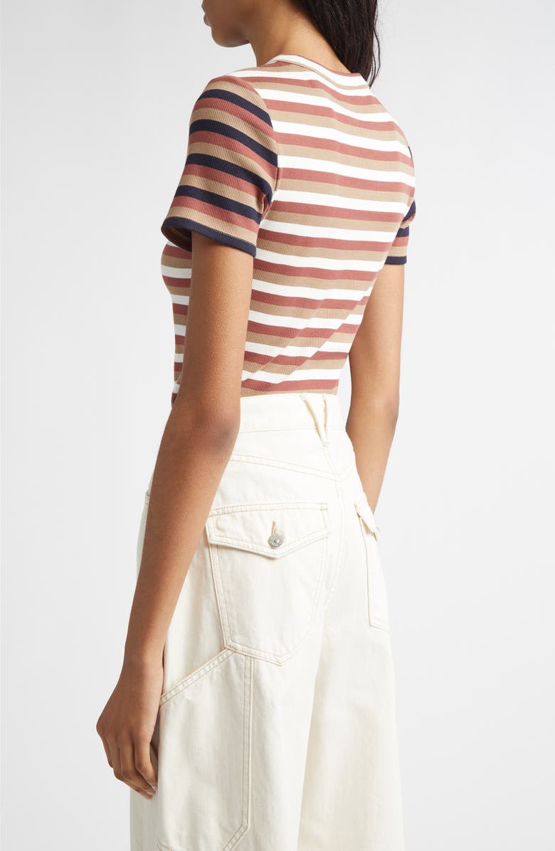 Veronica Beard Pruitt Stripe Rib T-Shirt, Alternate, color, Red Oak Dove