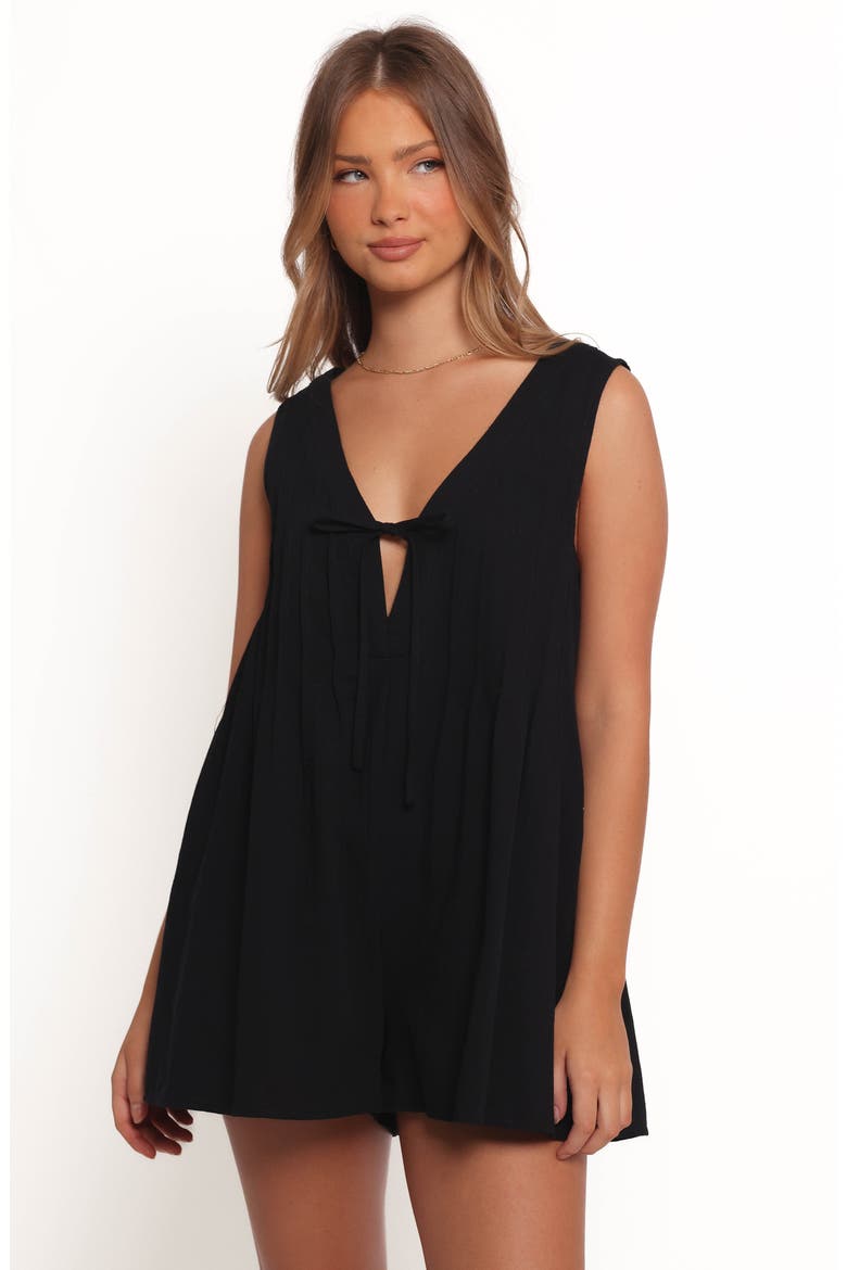 Sleeveless Cotton Tie Front Romper, Alternate, color, BLACK
