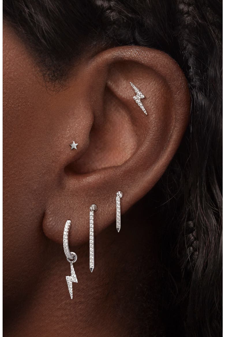 Diamond Lightning Bolt Single Stud Earring, Alternate, color, WHITE GOLD