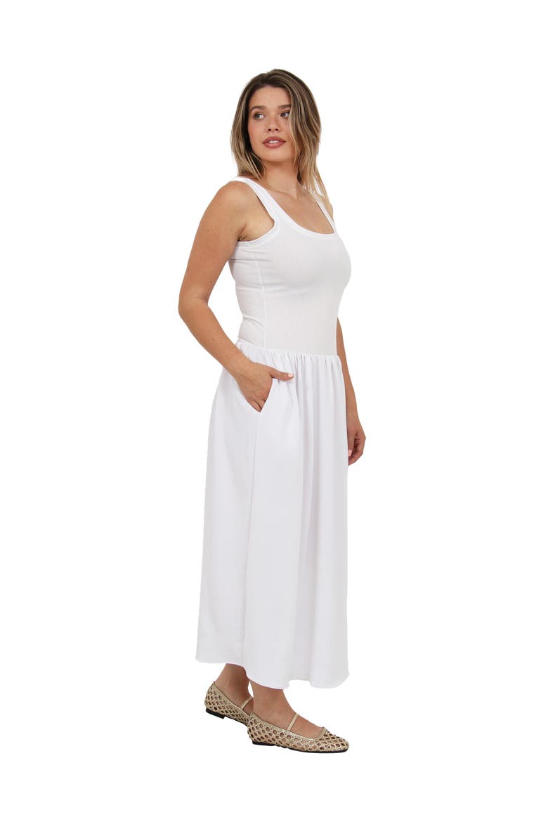 Womens Essential Sleeveless Scoop Neck A-Line Pocket Maxi Dress, Alternate, color, White