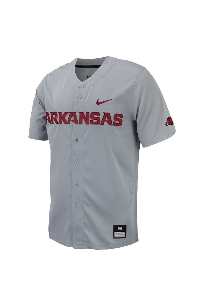 Men's Nike Gray Arkansas Razorbacks Replica Full-Button Baseball Jersey, Alternate, color, Gray
