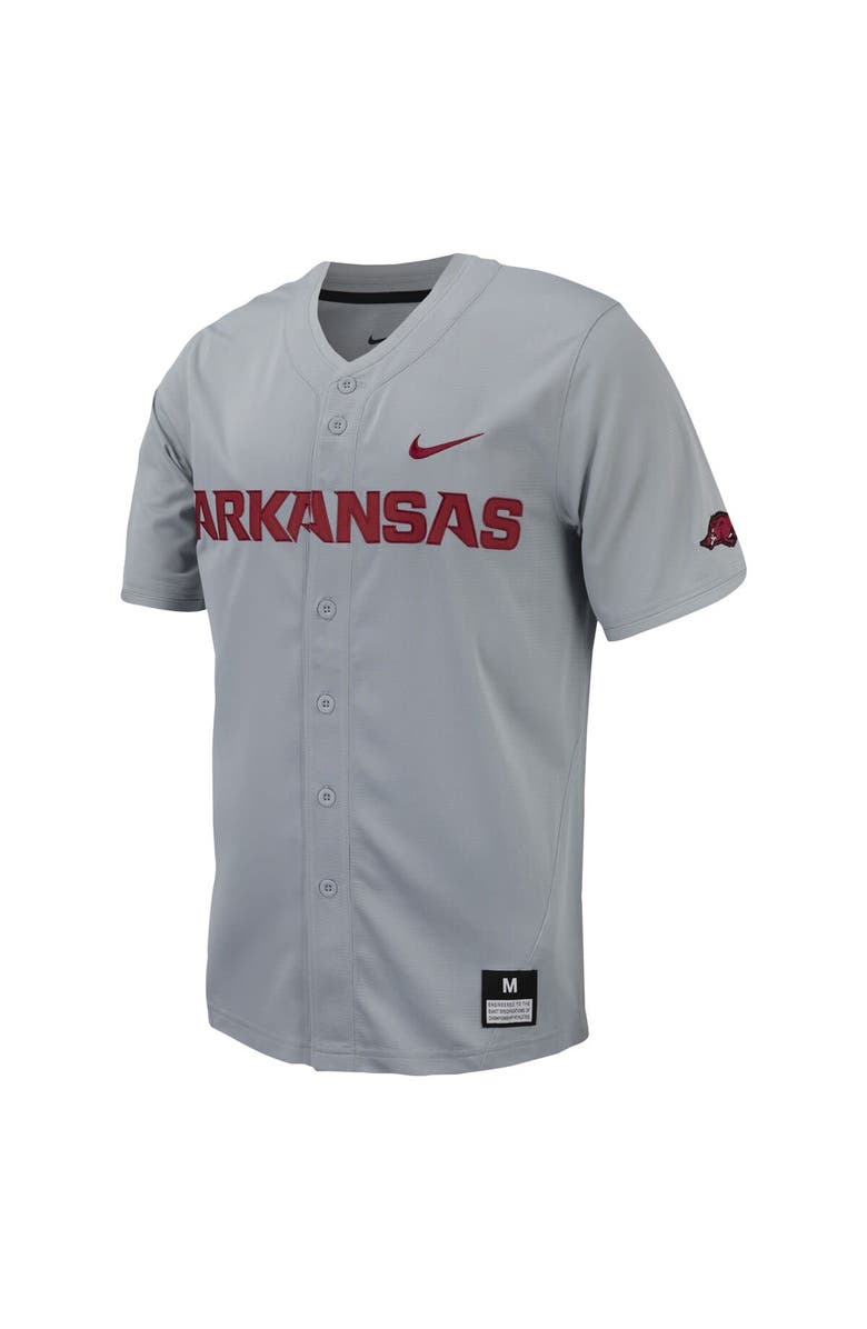 Nike Men's Nike Gray Arkansas Razorbacks Replica Full-Button Baseball Jersey, Alternate, color, Gray