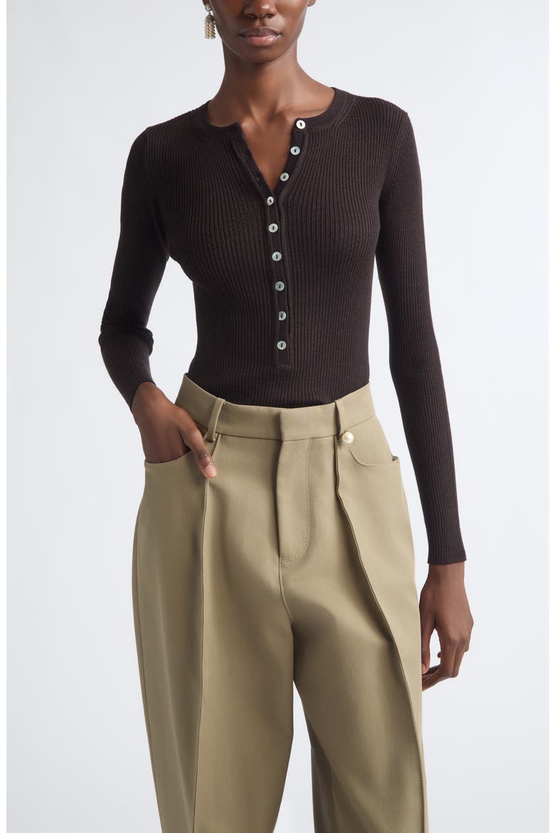 Insider Merino Wool & Silk Henley Sweater, Main, color, BITTER CHOCO
