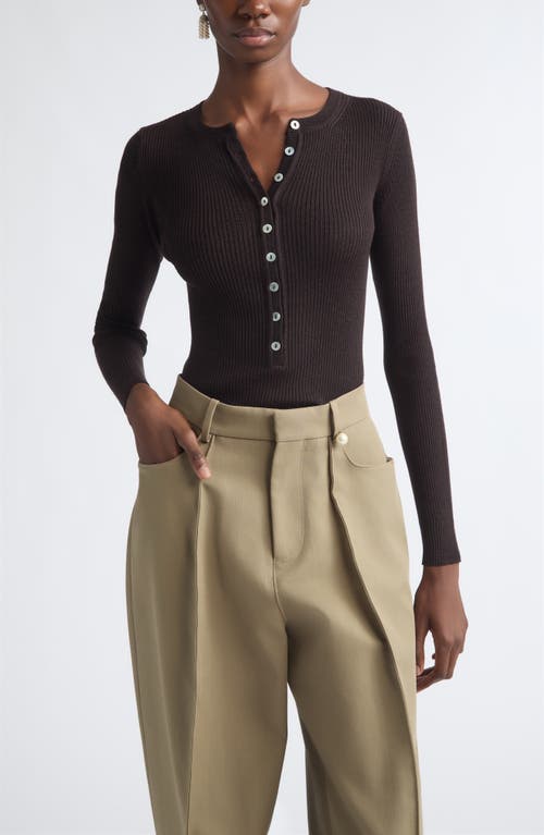 Nackiyé Nackiyè Insider Merino Wool & Silk Henley Sweater In Brown