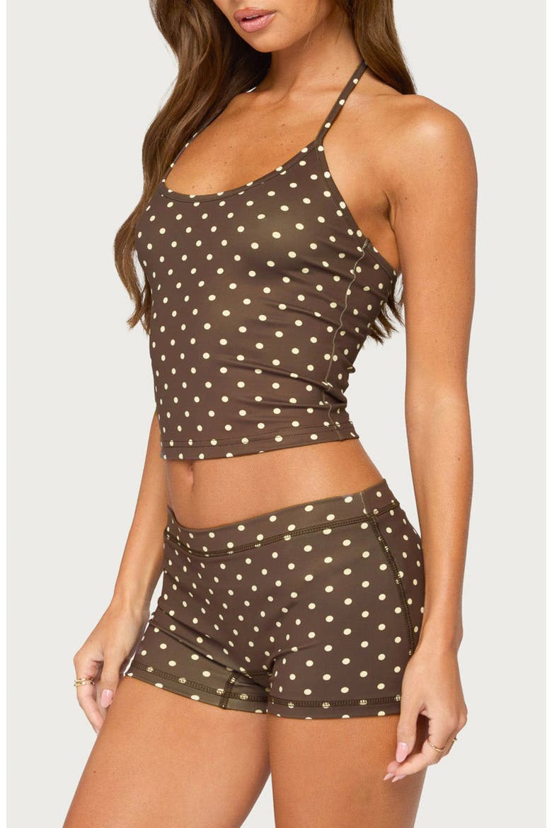 Lisah Polka Dot Halter Swim Top, Alternate, color, BROWN-AND-YELLOW