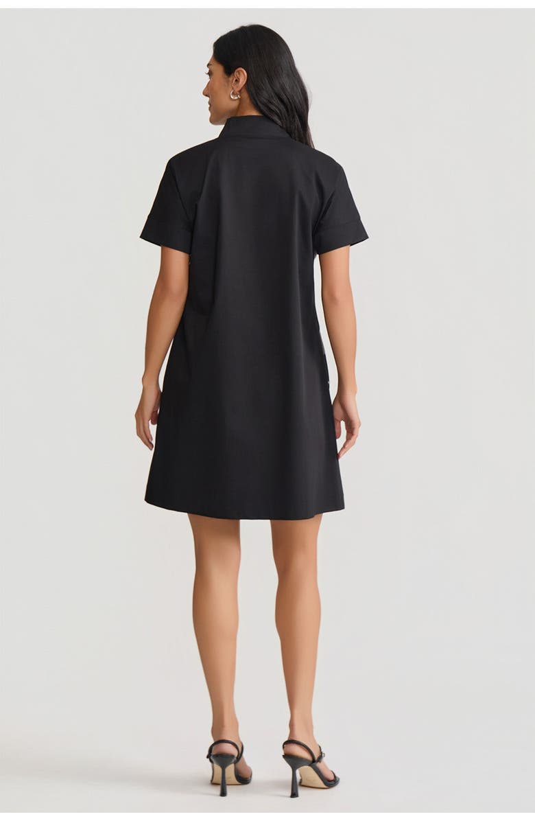 Ming Wang Relaxed A-Line Floral Printed Stretch Cotton Dress, Alternate, color, Black/White