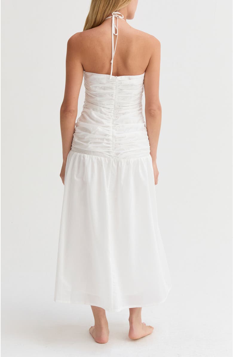 CRESCENT Shirred Halter Tencel Blend Midi Dress, Alternate, color, White