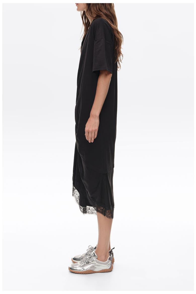 Two-Material Knot T-Shirt Dress, Alternate, color, BLACK