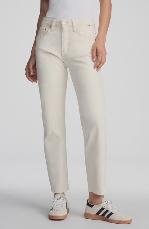 Savannah High Waist Straight Leg Jeans (Ecru Classic Denim)