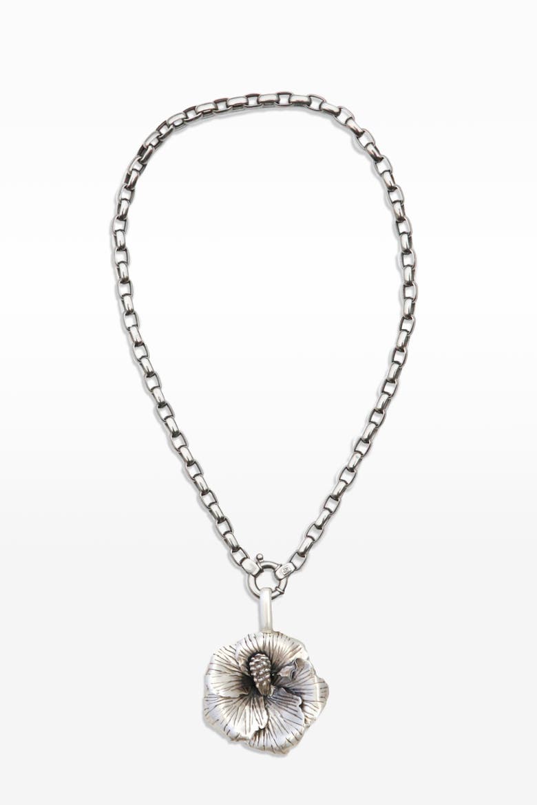 Hibiscus Flower Necklace, Alternate, color, Silver