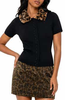 Faux Fur Collar Short Sleeve Cardigan