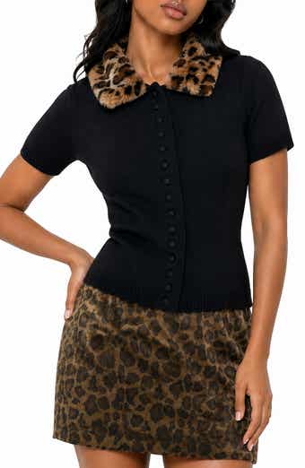 Faux Fur Collar Short Sleeve Cardigan